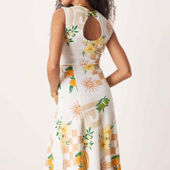 ASOS DESIGN cotton sleeveless midi sundress in postcard print - Picture 1 of 2